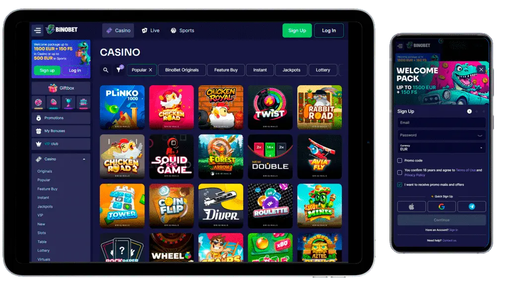 Capture d'écran de l'app BinoBet Casino